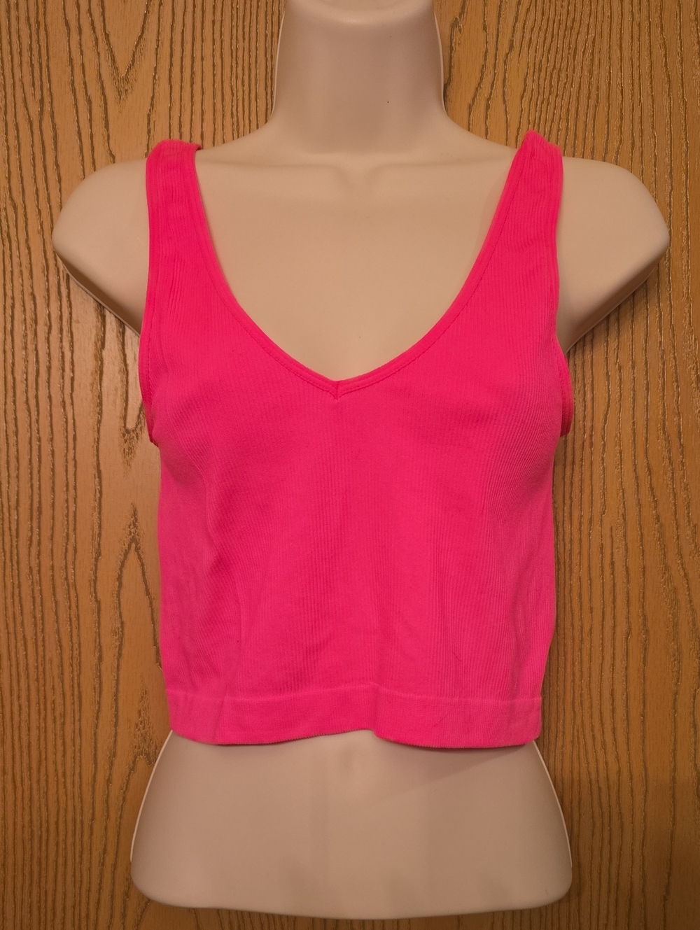 Women’s V-Neck Ribbed Crop Tank Top - Hot Pink